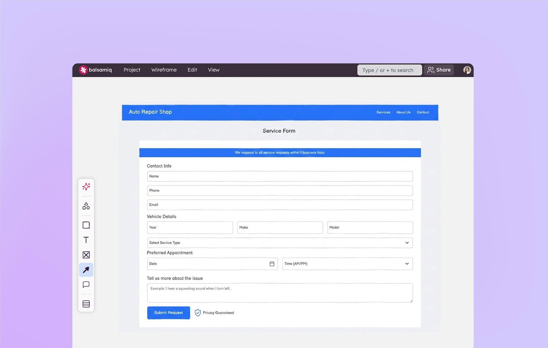 How to wireframe a contact us page with Balsamiq