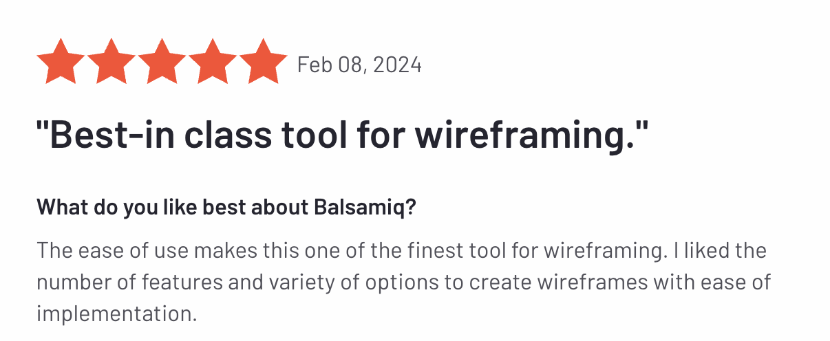 5 star review titled Best in class tool for wireframing