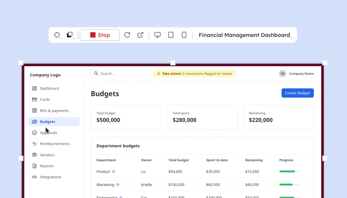 Prototype of a dashboard created with Balsamiq AI